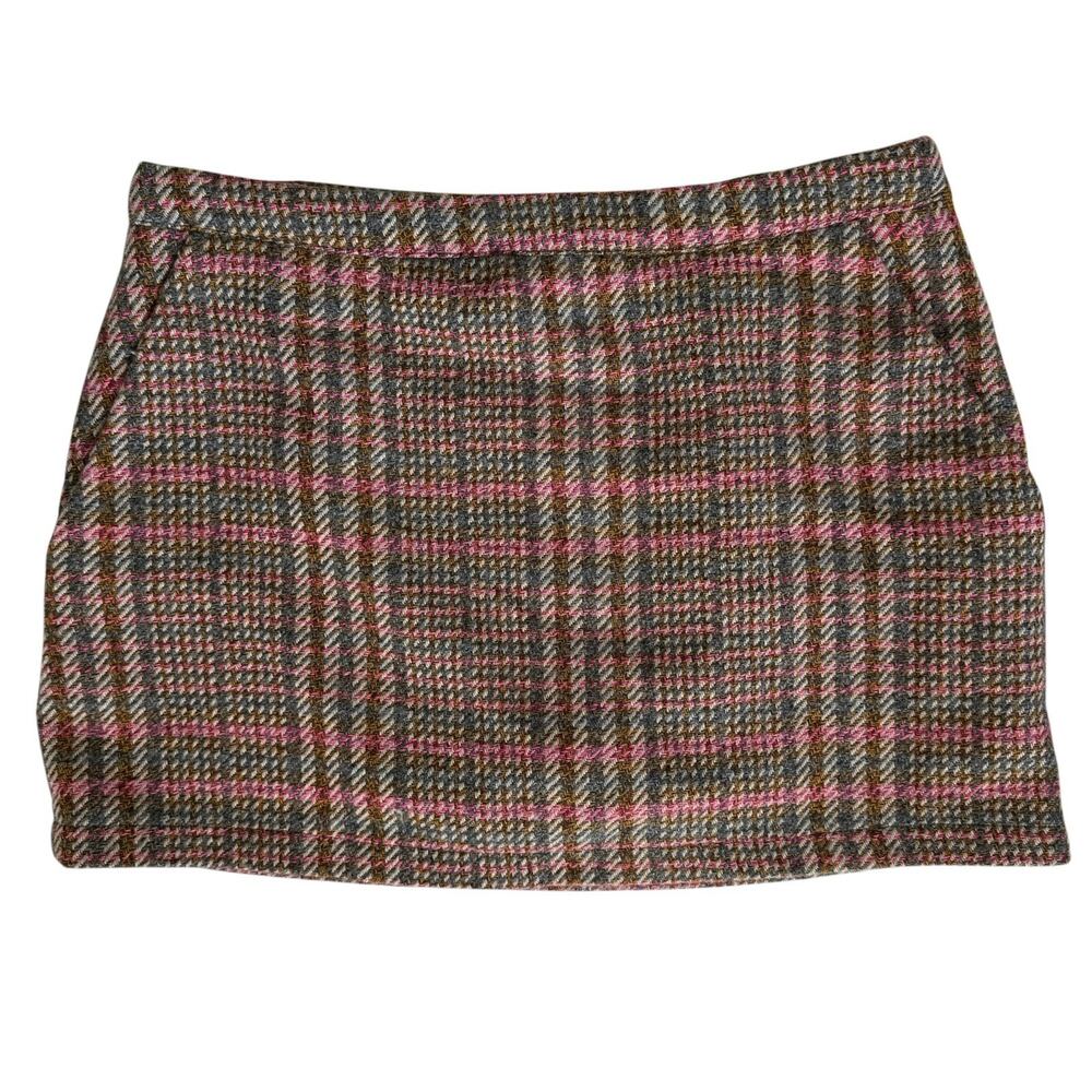 Womens Preppy Plaid Tweed‎ Skort Large Brown Pink Academia Lolita Mini